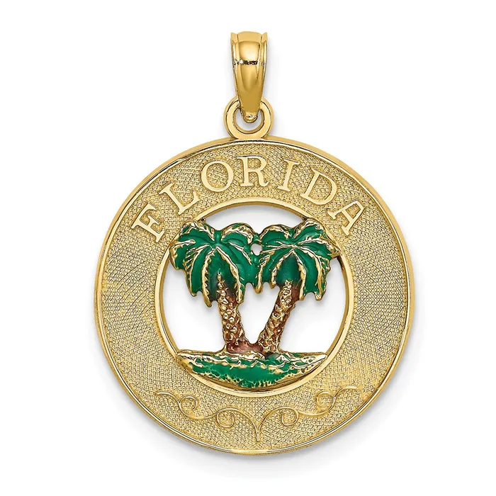 Charm Necklaces Goldia 14k Yellow Gold Florida Enamel Palm Trees Circle Charm Charm Necklaces Goldia 14k Yellow Gold Florida Enamel Palm Trees Circle Charm