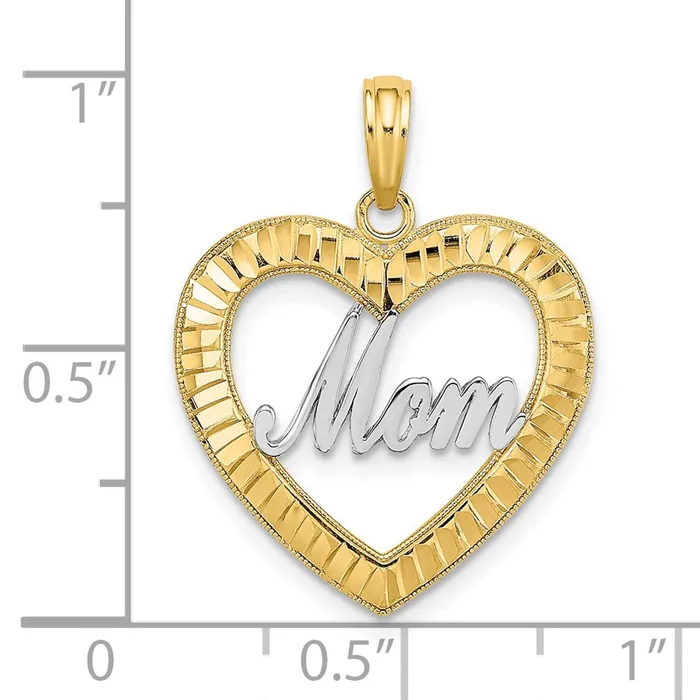 Charm Necklaces Goldia 14k Yellow Rhodium Gold w Rhodium Diamondcut Heart MOM Charm