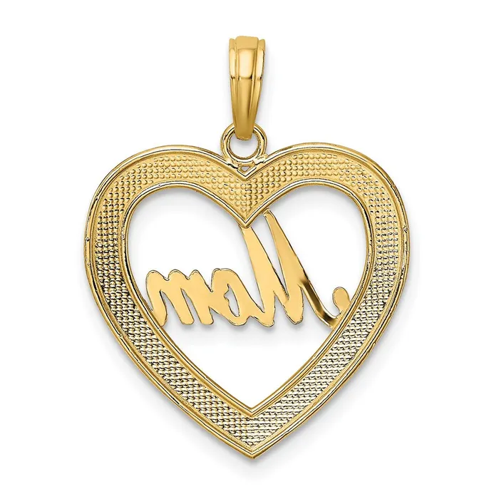 Charm Necklaces Goldia 14k Yellow Rhodium Gold w Rhodium Diamondcut Heart MOM Charm
