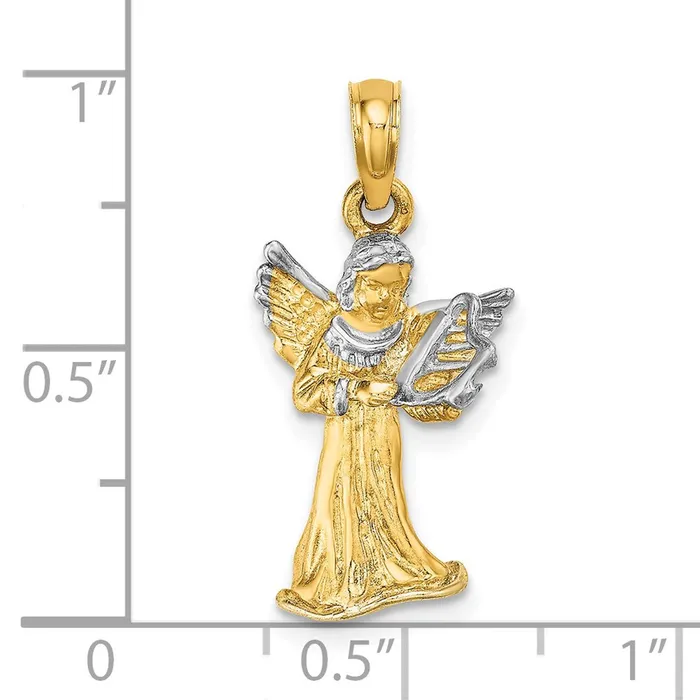 Charm Necklaces Goldia 14k Yellow u0026 Rhodium Gold w White Rhodium 3D Angel Playing Harp Charm