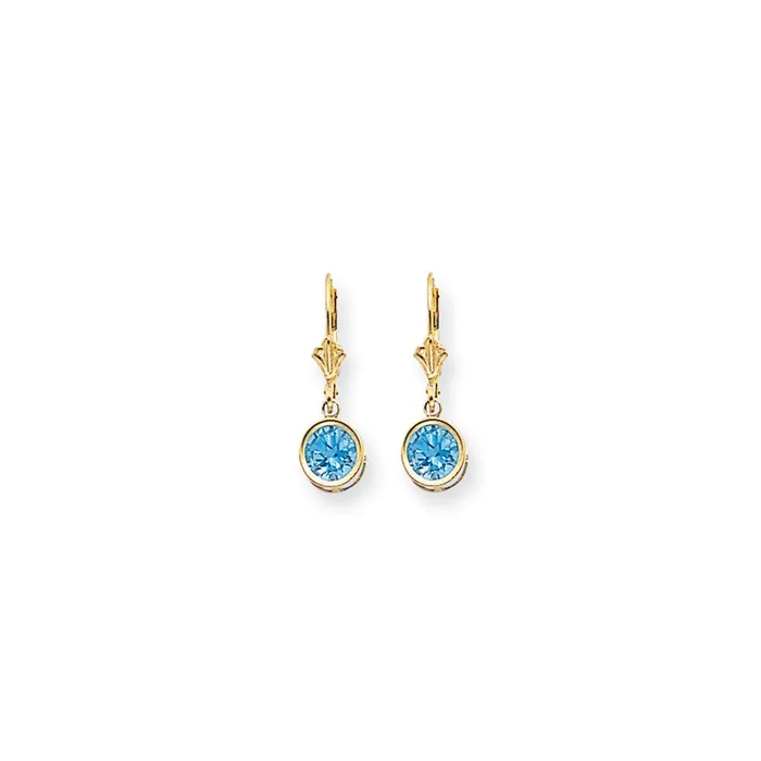 Earrings 14k Yellow Gold 6mm Blue Topaz Checker leverback Earrings Goldia