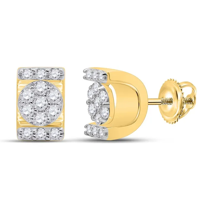 Earrings gndatlanta 10k Yellow Gold Round Diamond Rectangle Cluster Stud Earrings 14 Cttw Earrings gndatlanta 10k Yellow Gold Round Diamond Rectangle Cluster Stud Earrings 14 Cttw