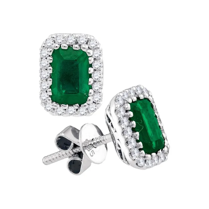 Earrings gndatlanta 14k White Gold Cushion Emerald Diamond Stud Earrings 112 Cttw Earrings gndatlanta 14k White Gold Cushion Emerald Diamond Stud Earrings 112 Cttw
