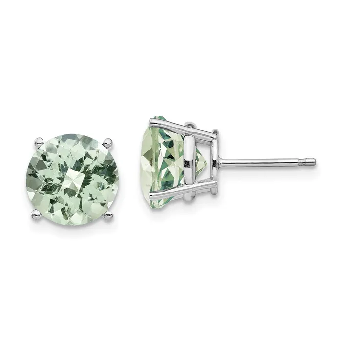 Earrings Goldia 14k White Gold 10mm Round CheckerCut Green Quartz Earrings Earrings Goldia 14k White Gold 10mm Round CheckerCut Green Quartz Earrings