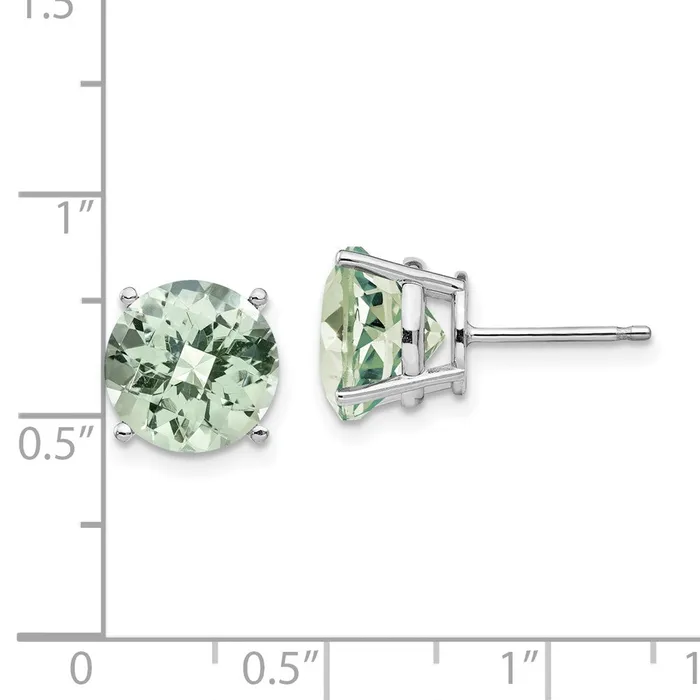 Earrings Goldia 14k White Gold 10mm Round CheckerCut Green Quartz Earrings