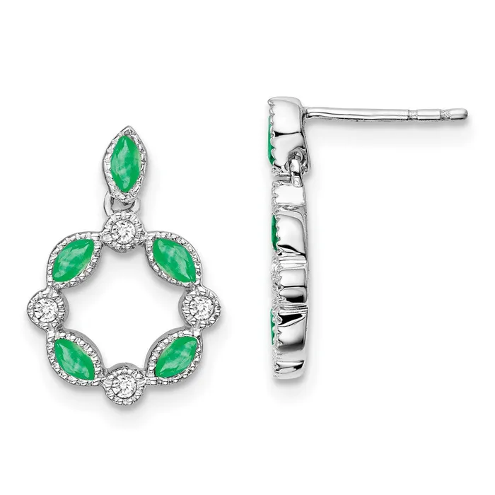 Earrings Goldia Solid 14k White Gold Simulated Emerald and CZ Dangle Earrings Earrings Goldia Solid 14k White Gold Simulated Emerald and CZ Dangle Earrings
