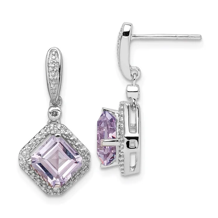 Earrings Goldia Sterling Silver Rhodium Diamond u0026 Pink Quartz Post Dangle Earrings Earrings Goldia Sterling Silver Rhodium Diamond u0026 Pink Quartz Post Dangle Earrings