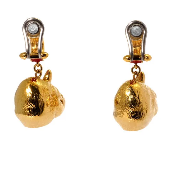 Earrings JMS always Original Burberry Bright Red Light Gold Leather And Goldplated Nut And Gorilla Earrings Earrings JMS always Original Burberry Bright Red Light Gold Leather And Goldplated Nut And Gorilla Earrings