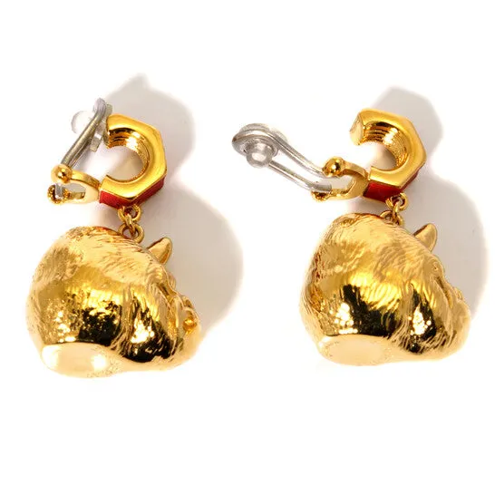 Earrings JMS always Original Burberry Bright Red Light Gold Leather And Goldplated Nut And Gorilla Earrings Earrings JMS always Original Burberry Bright Red Light Gold Leather And Goldplated Nut And Gorilla Earrings