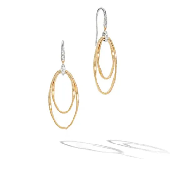 Earrings JMS always Original Marco Bicego Marrakech Onde Collection 18K Yellow Gold And Diamond Double Concentric Hook Earring
