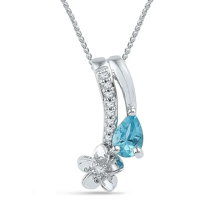 Earrings PearShaped Blue Topaz and Natural Diamond Accent Flower Drop Pendant in Sterling Silver Goldia Earrings PearShaped Blue Topaz and Natural Diamond Accent Flower Drop Pendant in Sterling Silver Goldia