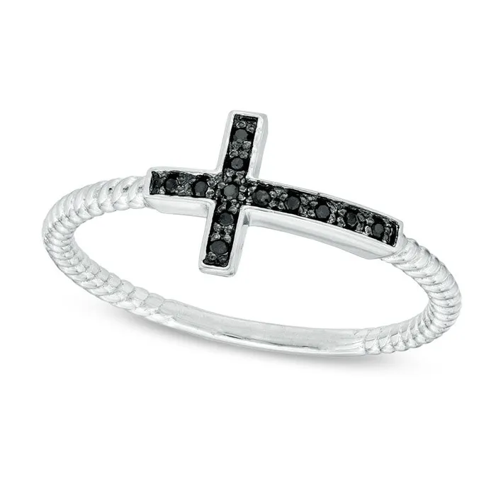 Enhanced Black Natural Diamond Accent Sideways Cross Ring in Sterling Silver Goldia Rings Enhanced Black Natural Diamond Accent Sideways Cross Ring in Sterling Silver Goldia Rings