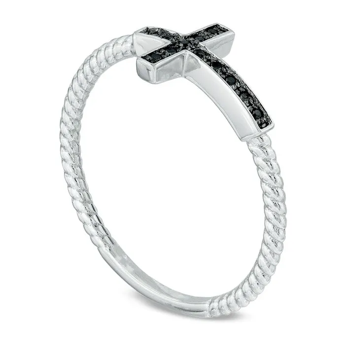 Enhanced Black Natural Diamond Accent Sideways Cross Ring in Sterling Silver Goldia Rings Enhanced Black Natural Diamond Accent Sideways Cross Ring in Sterling Silver Goldia Rings