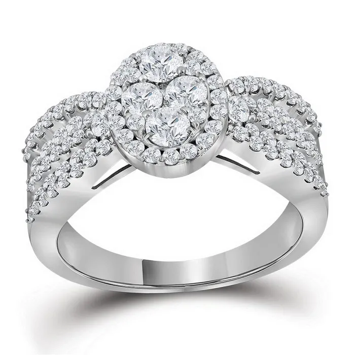 gndatlanta 14k White Gold Round Diamond Oval Cluster Bridal Engagement Ring 138 Cttw Rings
