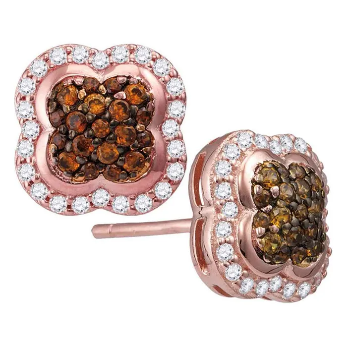 gndatlanta Earrings 10k Rose Gold Brown Diamond Quaterfoil Cluster Stud Earrings 12 Cttw gndatlanta Earrings 10k Rose Gold Brown Diamond Quaterfoil Cluster Stud Earrings 12 Cttw