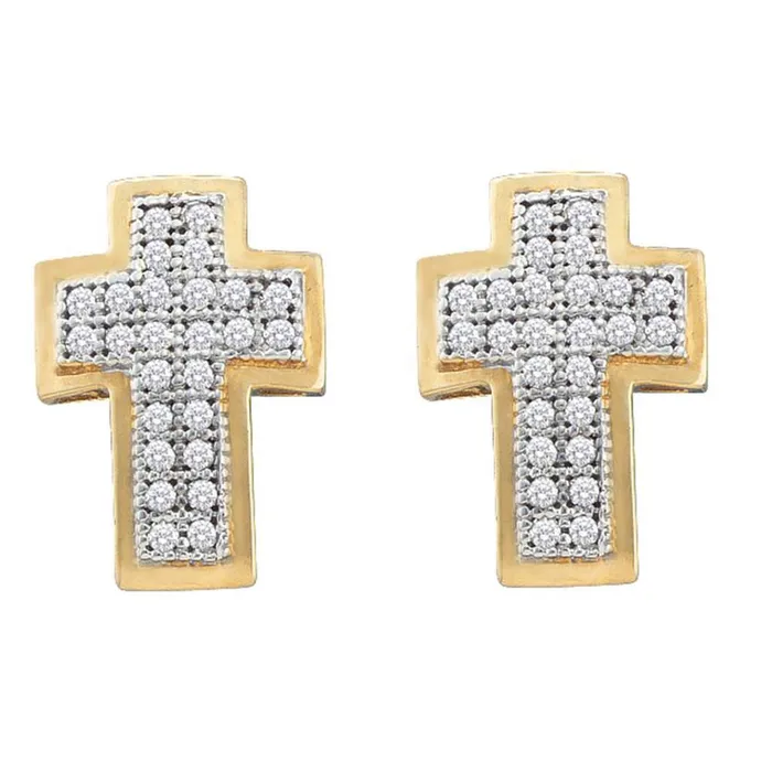 gndatlanta Earrings 10k Yellow Gold Round Diamond Cross Earrings 16 Cttw gndatlanta Earrings 10k Yellow Gold Round Diamond Cross Earrings 16 Cttw