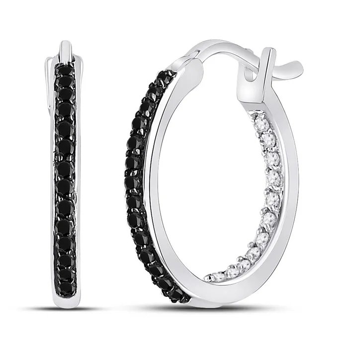 gndatlanta Earrings 14k White Gold Round Black Diamond Hoop Earrings 14 Cttw gndatlanta Earrings 14k White Gold Round Black Diamond Hoop Earrings 14 Cttw