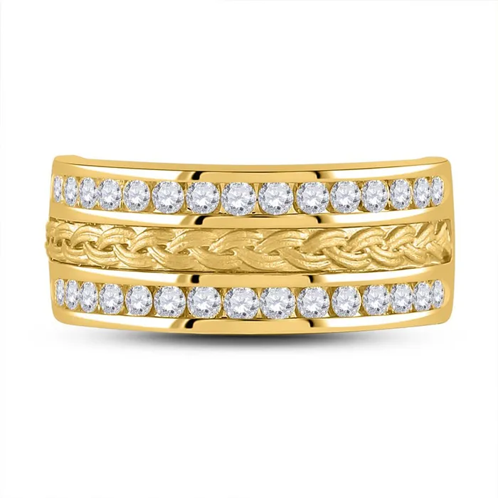gndatlanta Rings 14k Yellow Gold Round Diamond Braid Wedding Band Ring 1 Cttw