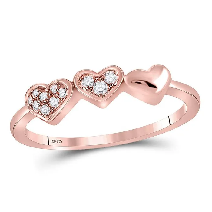 gndatlanta Rings 14kt Rose Gold Round Diamond Triple Heart Band Ring 58 Cttw gndatlanta Rings 14kt Rose Gold Round Diamond Triple Heart Band Ring 58 Cttw