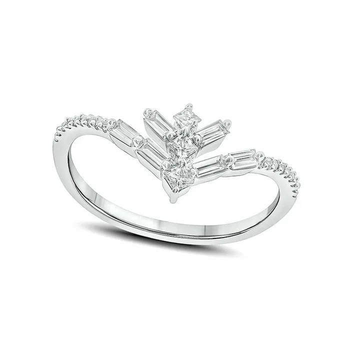 Goldia 038 CT TW Natural Diamond Three Stone Chevron Ring in Solid 10K White Gold Rings Goldia 038 CT TW Natural Diamond Three Stone Chevron Ring in Solid 10K White Gold Rings