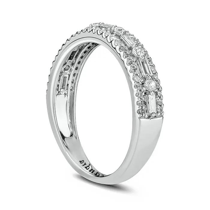 Goldia 050 CT TW Baguette and Round Natural Diamond Border Alternating Engravable Anniversary Band in Solid 10K White Gold 1 Line Rings Goldia 050 CT TW Baguette and Round Natural Diamond Border Alternating Engravable Anniversary Band in Solid 10K White Gold 1 Line Rings