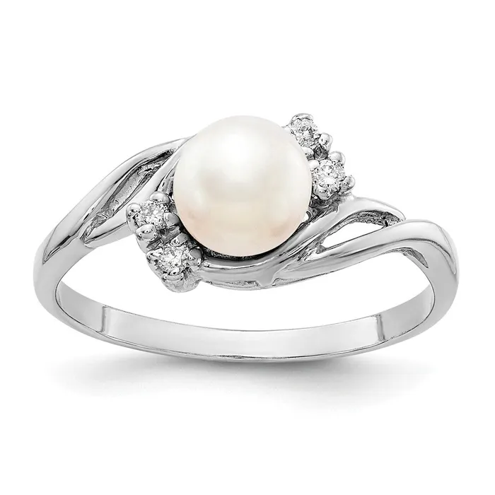 Goldia 14k White Gold 6mm FW Cultured Pearl AA Diamond Ring Rings