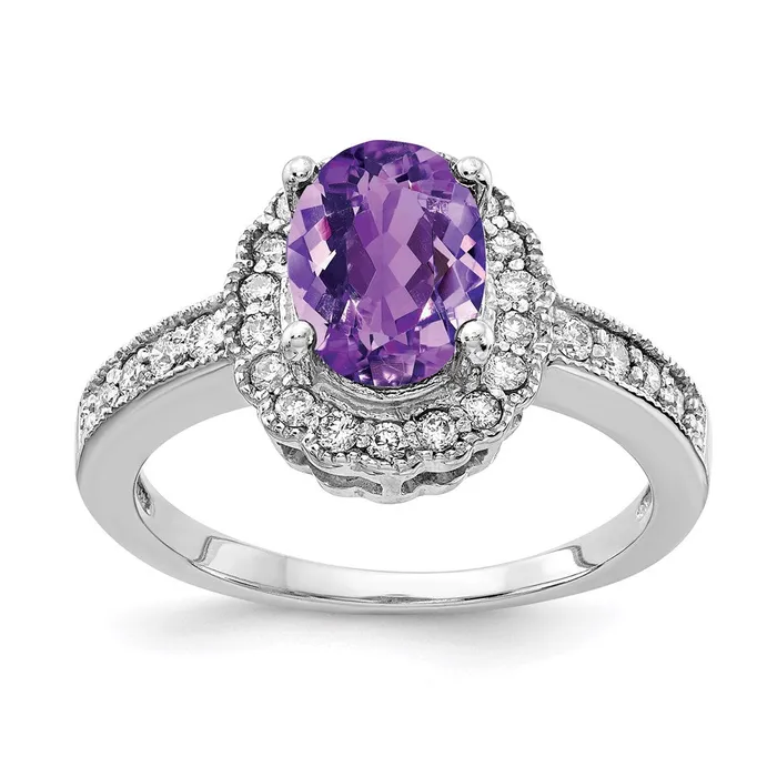 Goldia 14k White Gold 8x6mm Oval Amethyst A Real Diamond ring Rings