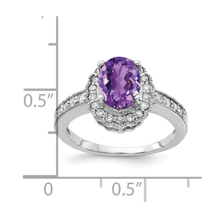 Goldia 14k White Gold 8x6mm Oval Amethyst A Real Diamond ring Rings