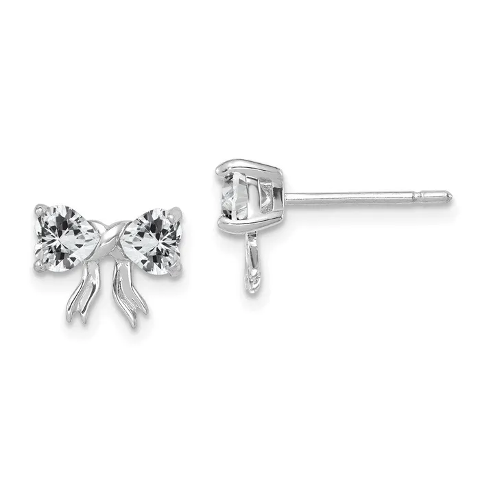 Goldia 14k White Gold Polished White Topaz Bow Post Earrings Earrings