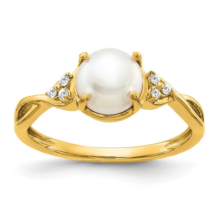 Goldia 14K Yellow Gold FWC Pearl and Real Diamond Ring Rings