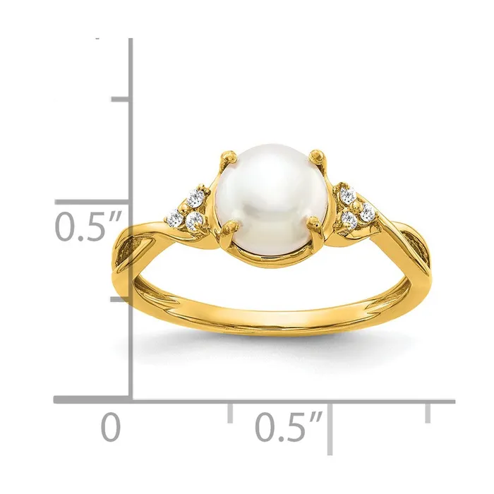 Goldia 14K Yellow Gold FWC Pearl and Real Diamond Ring Rings