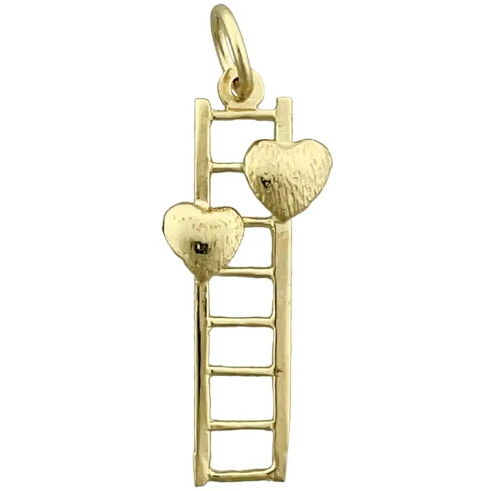 Goldia Charm Necklaces 14K Gold Two Hearts with Ladder Charm