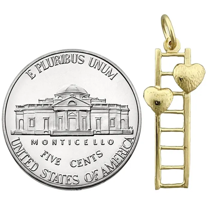 Goldia Charm Necklaces 14K Gold Two Hearts with Ladder Charm