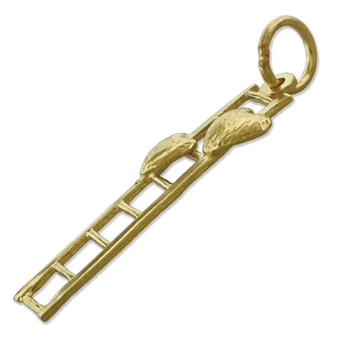 Goldia Charm Necklaces 14K Gold Two Hearts with Ladder Charm