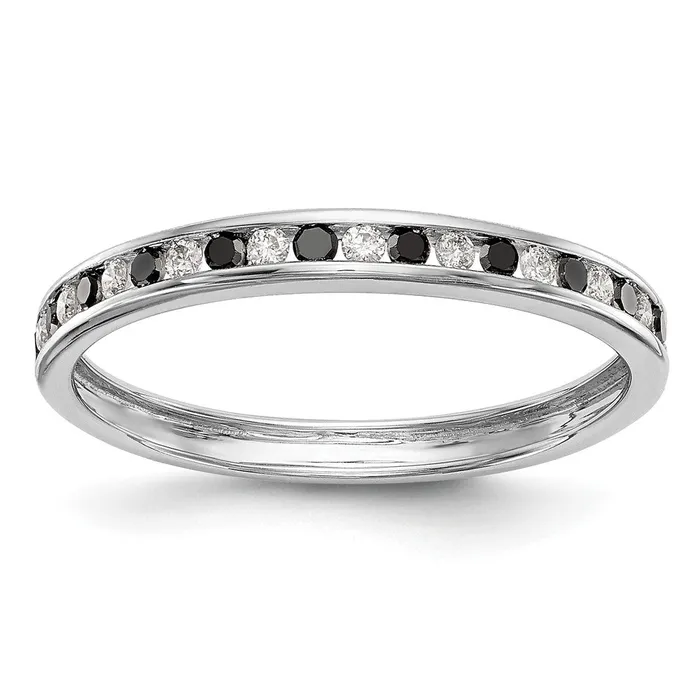 Goldiacom 14K White Gold Black White Real Diamond Band Rings