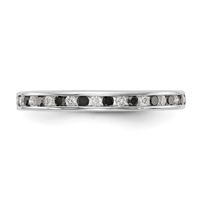 Goldiacom 14K White Gold Black White Real Diamond Band Rings