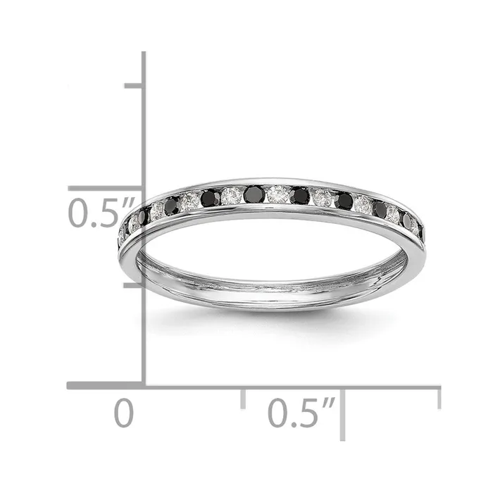 Goldiacom 14K White Gold Black White Real Diamond Band Rings