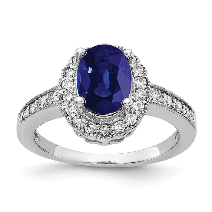 Goldiacom Rings 14k White Gold 8x6mm Oval Sapphire A Real Diamond ring