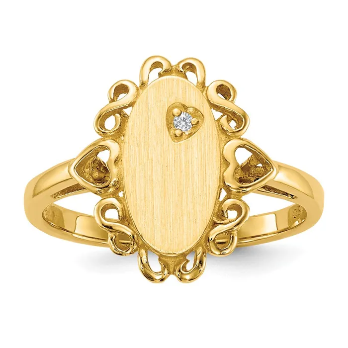 Goldiacom Rings 14K Yellow Gold 115x60mm Open Back AA Real Diamond Signet Ring Goldiacom Rings 14K Yellow Gold 115x60mm Open Back AA Real Diamond Signet Ring