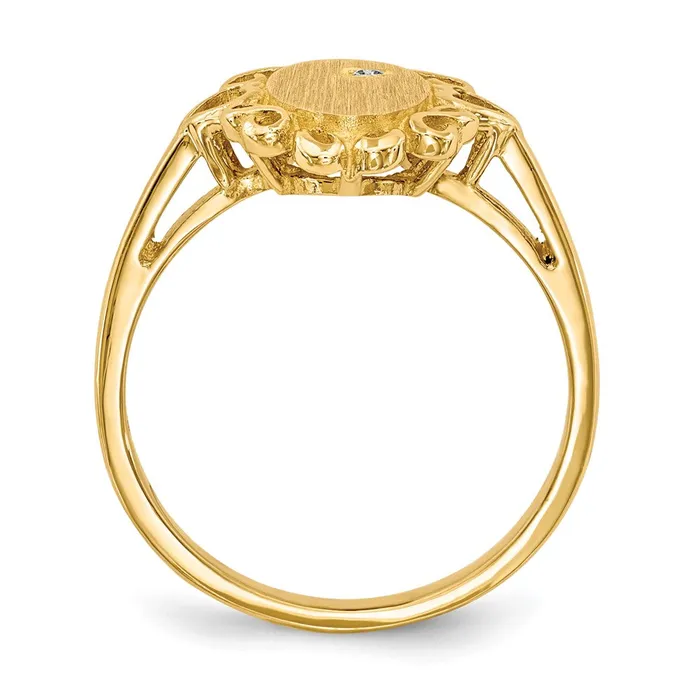 Goldiacom Rings 14K Yellow Gold 115x60mm Open Back AA Real Diamond Signet Ring
