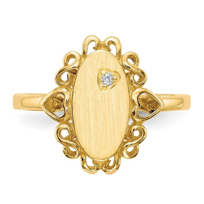 Goldiacom Rings 14K Yellow Gold 115x60mm Open Back AA Real Diamond Signet Ring