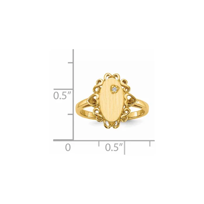 Goldiacom Rings 14K Yellow Gold 115x60mm Open Back AA Real Diamond Signet Ring