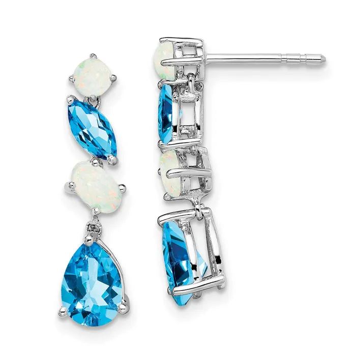 Goldia Earrings 14k White Gold Blue Topaz and Opal Dangle Earrings