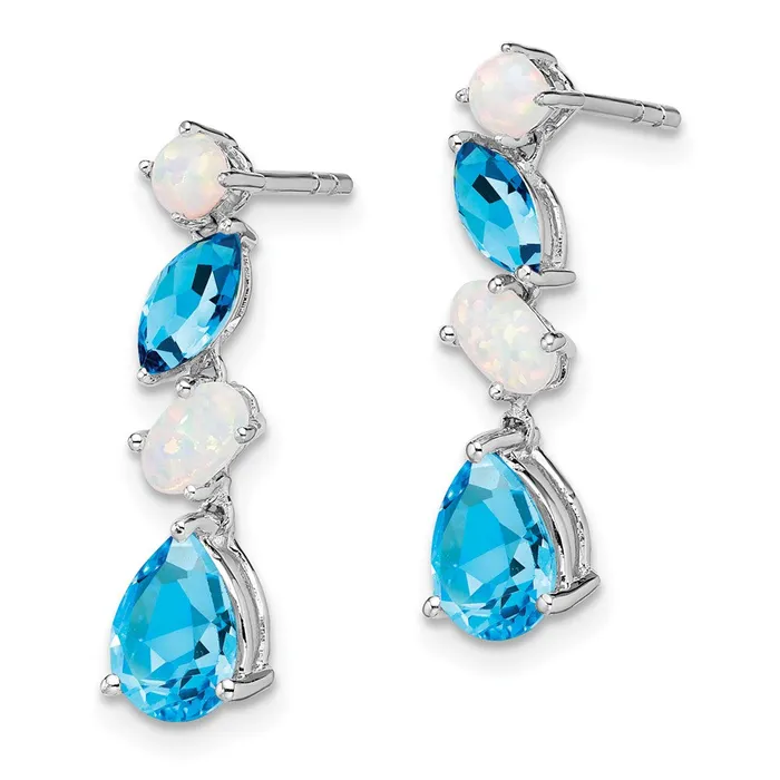 Goldia Earrings 14k White Gold Blue Topaz and Opal Dangle Earrings
