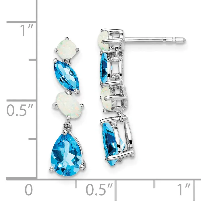 Goldia Earrings 14k White Gold Blue Topaz and Opal Dangle Earrings