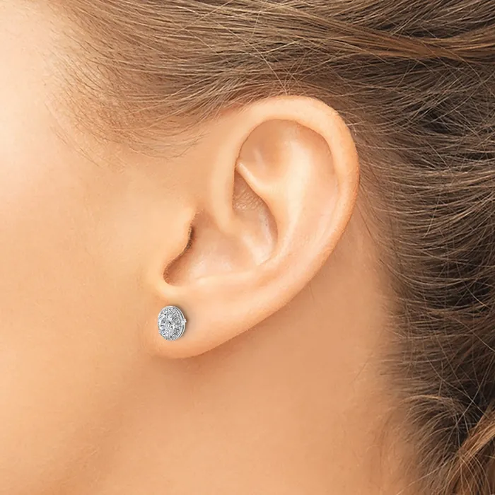 Goldia Earrings 14K White Gold Lab Grown Diamond VSSI FGH Oval Halo Earrings