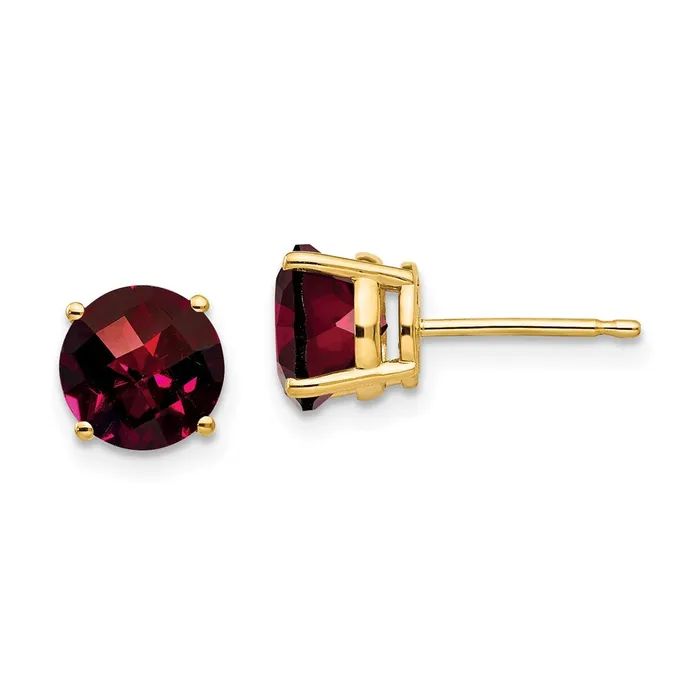 Goldia Earrings 14k Yellow Gold 7mm Garnet Checker Earrings