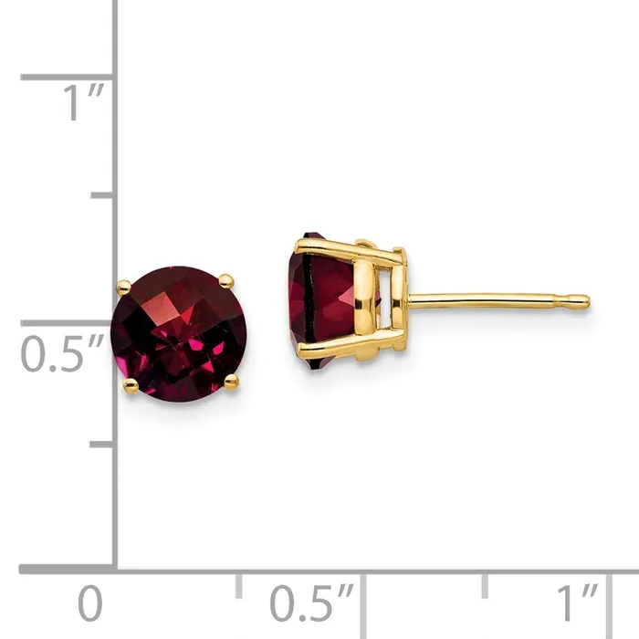 Goldia Earrings 14k Yellow Gold 7mm Garnet Checker Earrings