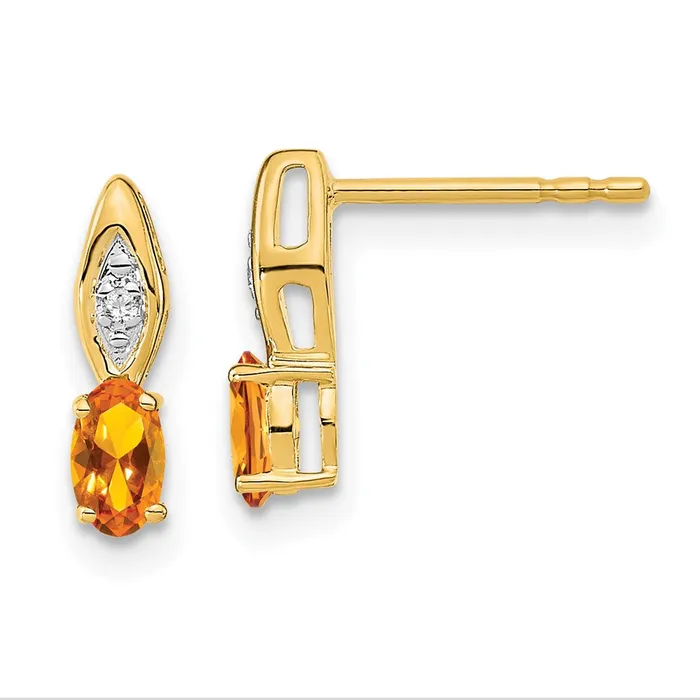 Goldia Earrings 14k Yellow Gold Citrine and Diamond Post Earrings