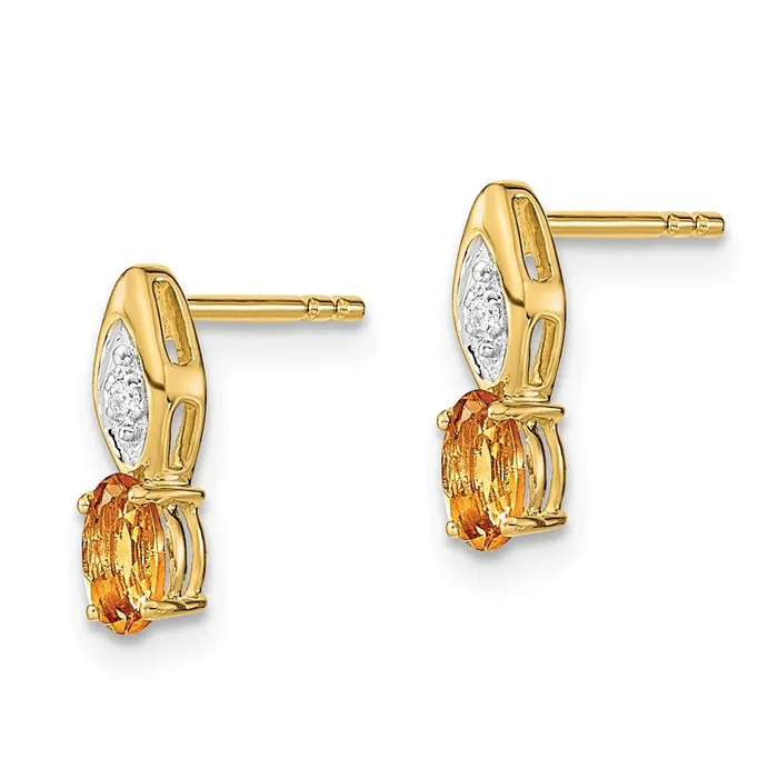 Goldia Earrings 14k Yellow Gold Citrine and Diamond Post Earrings